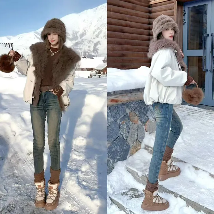 熙薇『小鸟腿』2025冬季新款显瘦加绒小脚牛仔裤H6880