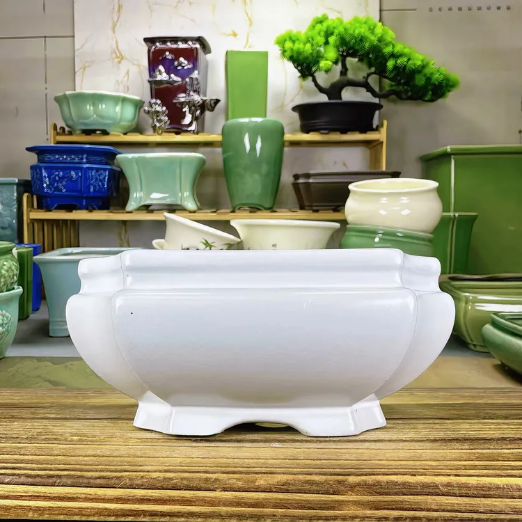 【直播浮力880】14*7cm四方石湾款绿植文人海棠专用造景花盆冰裂