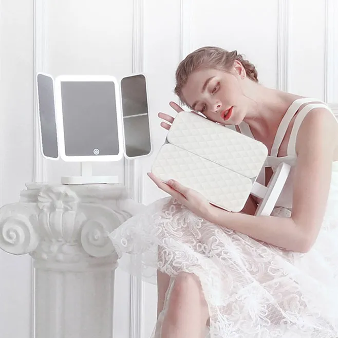 【正品/顺丰发货】led带灯补光高清镜子三面折叠化妆镜补光灯