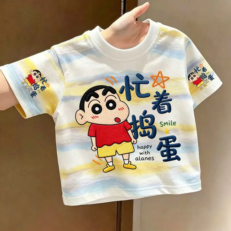 儿童新款夏季蜡笔小新短袖印花T恤男女童洋气扎染宝宝纯棉上衣潮t