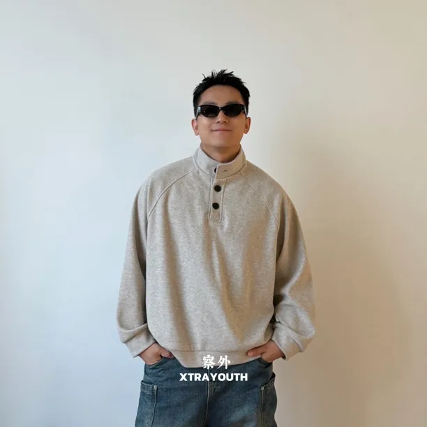 察外XY【简约亨利】醋酸羊毛卫衣立领毛呢上衣休闲套头情侣半高领