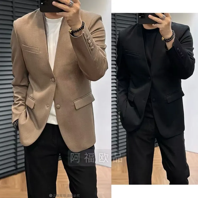 【阿福欧品】男士顶奢MJL无领围巾羊毛西服休闲小西装