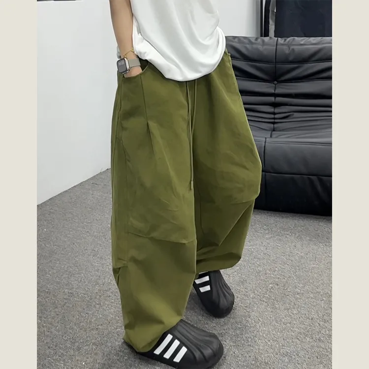 No talking“重磅纯棉”军绿色工装直筒裤男款美式长裤男生弯刀裤子