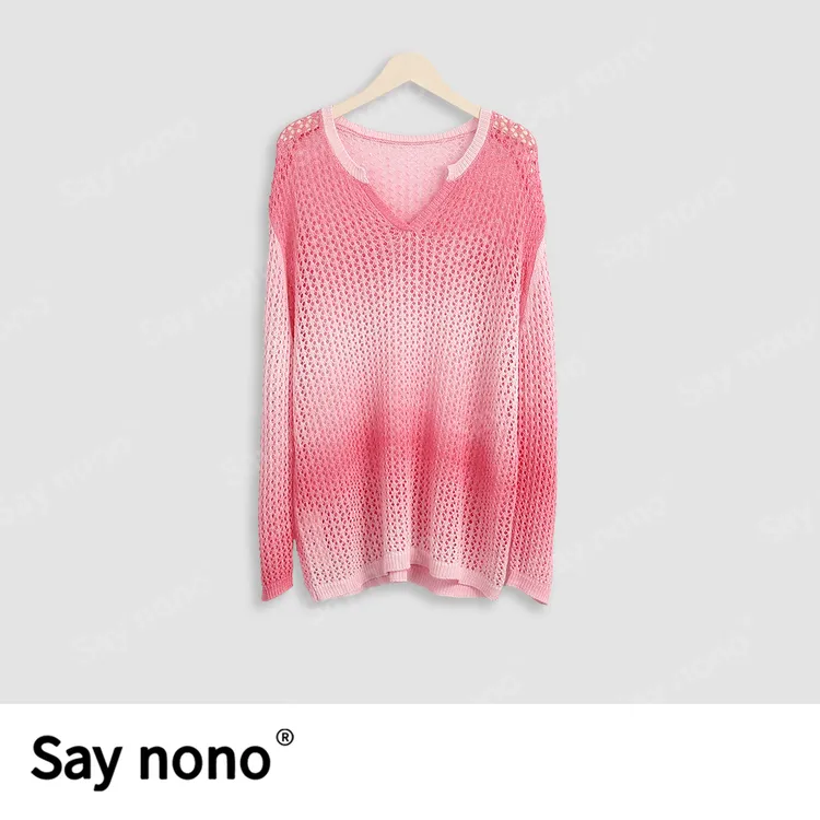 懒猫nono│段染剪刀领镂空衫/SY88603
