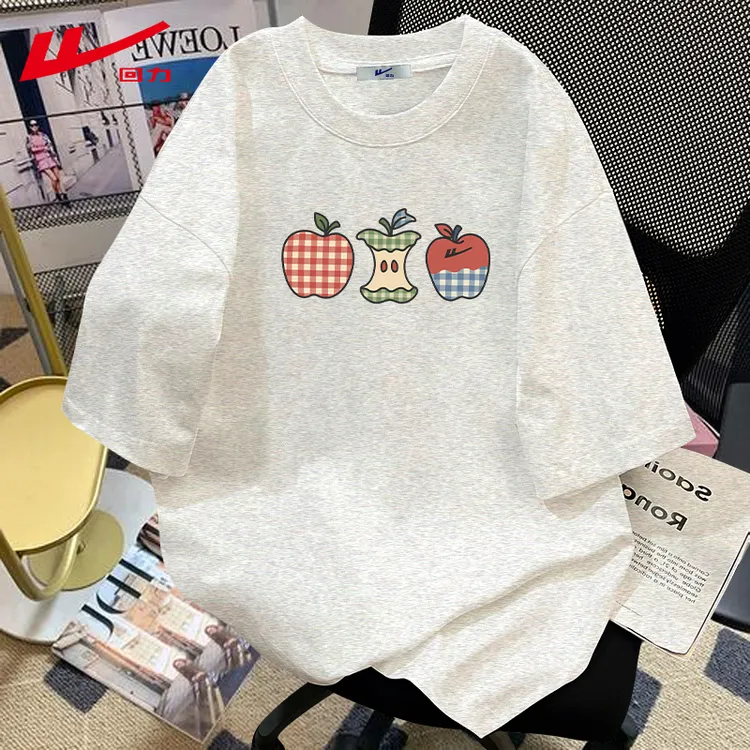 回力夏季纯棉短袖T恤女生宽松辣妹多巴胺显白设计感夏装圆领潮牌