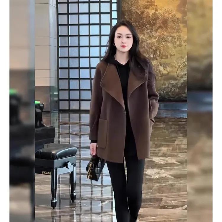 大码超好看呢子大衣女冬时尚减龄洋气小香风咖色毛呢外套呢子大衣