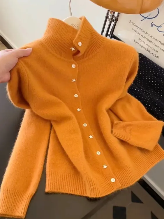 韩系翻领毛衣外套女秋季2025新款高级感时尚百搭显瘦长袖针织开衫