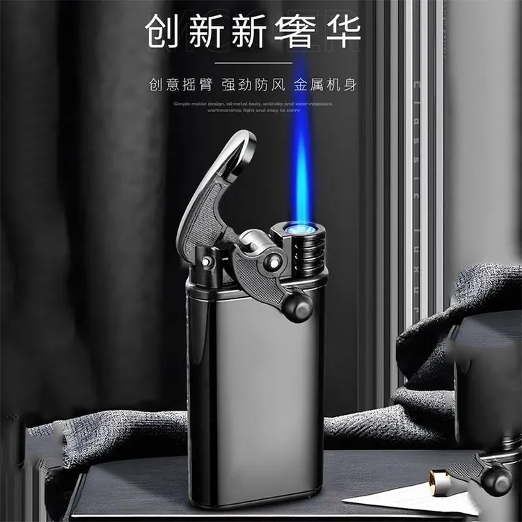 2025新款防风防爆加厚翻盖直冲电话打火机可定制印字logo送男友