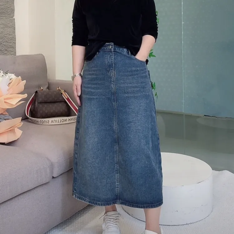 后开叉【牛仔裙】宽松大码微胖mm高腰显瘦A字中长裙百搭中长款