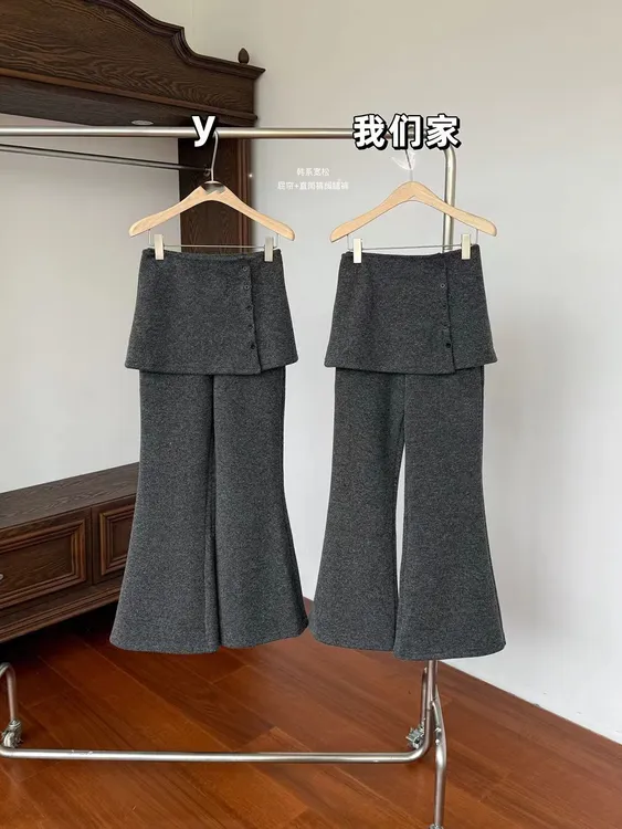 女童秋冬款加绒加厚两件套裤子中小童洋气屁帘微喇裤女宝休闲裤