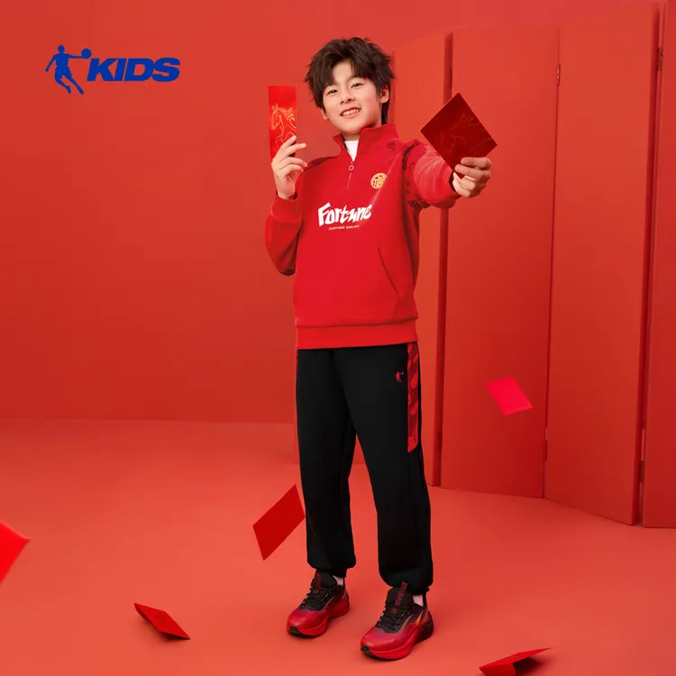 2026【才骅加马】乔丹儿童装男女童运动套装2026马年新年款红色拜