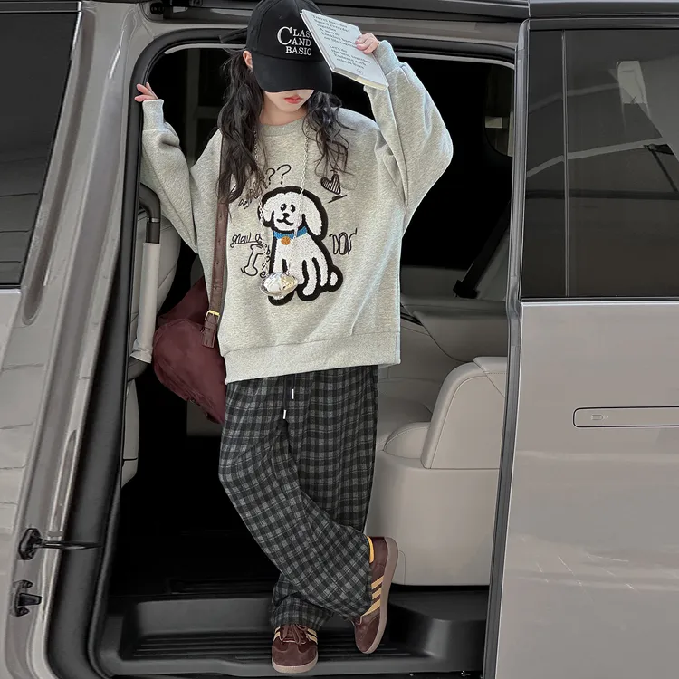 女童春秋灰色卫衣大儿童装卡通打底衫洋气女孩秋季休闲运动上衣服