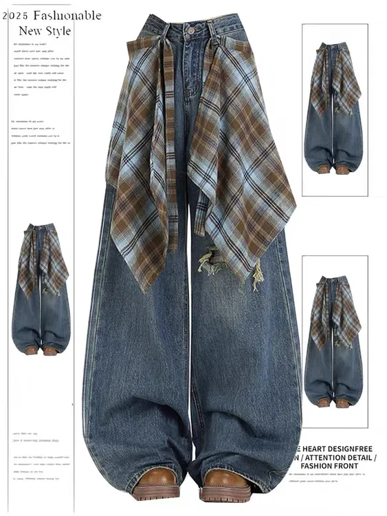 【现货+运险】可拆卸屁帘阔腿牛仔裤女秋季新款设计感破洞直筒裤