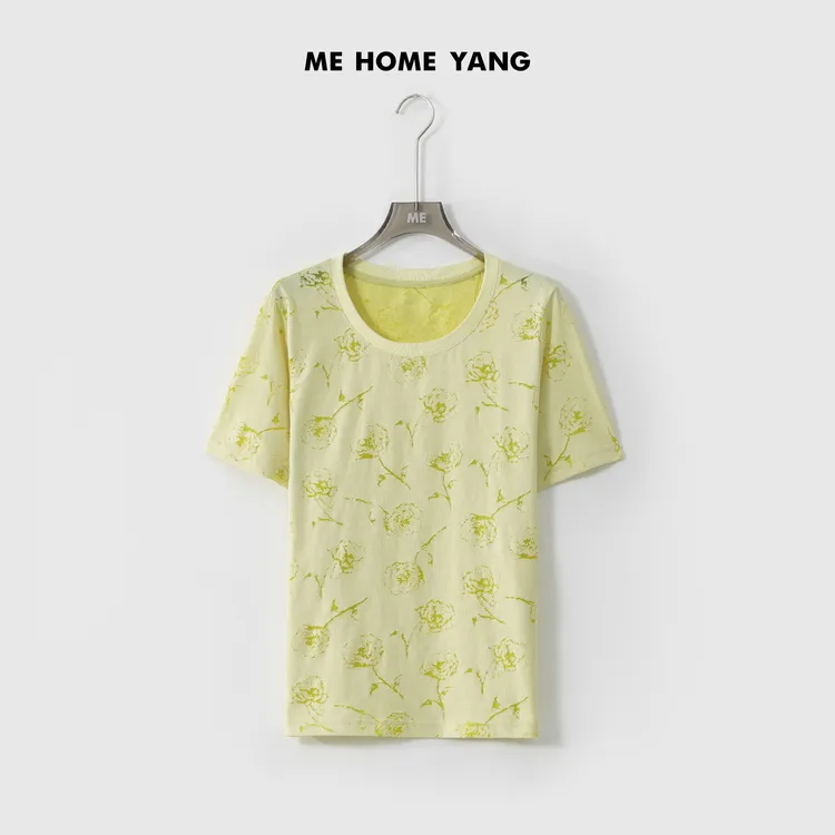 ME【黄玫瑰T】彩云棉烧花工艺活力弹显瘦百搭时尚短袖T恤MESS2742