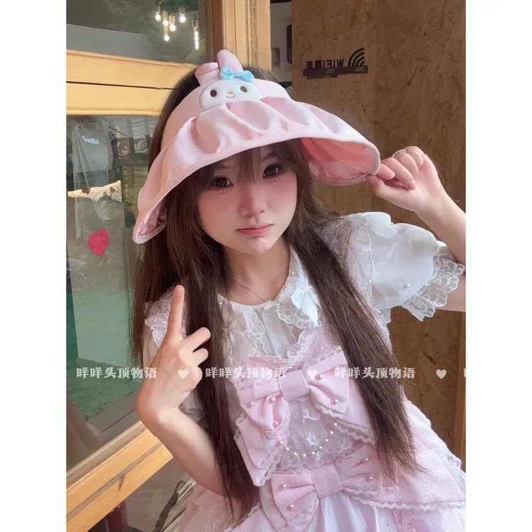 可爱卡通美乐蒂空顶帽女夏季透气冰感拍照遮阳防晒帽百搭显脸小