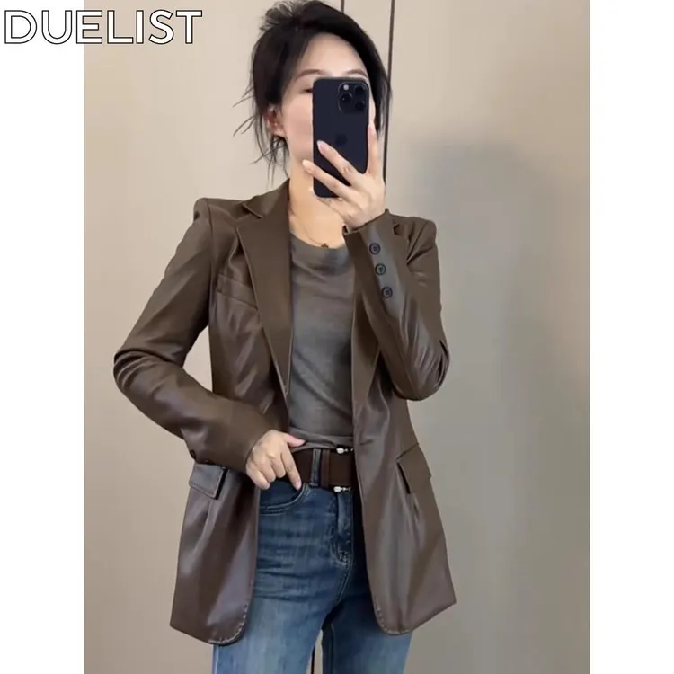 DUELIST美拉德高端女士风格纯色夹克秋季时髦热款时尚女士皮衣潮