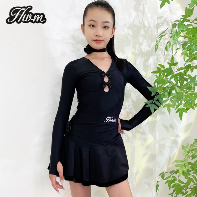 红舞魅拉丁舞服女童2025秋季新款儿童高级长袖拉丁舞蹈练功服套装