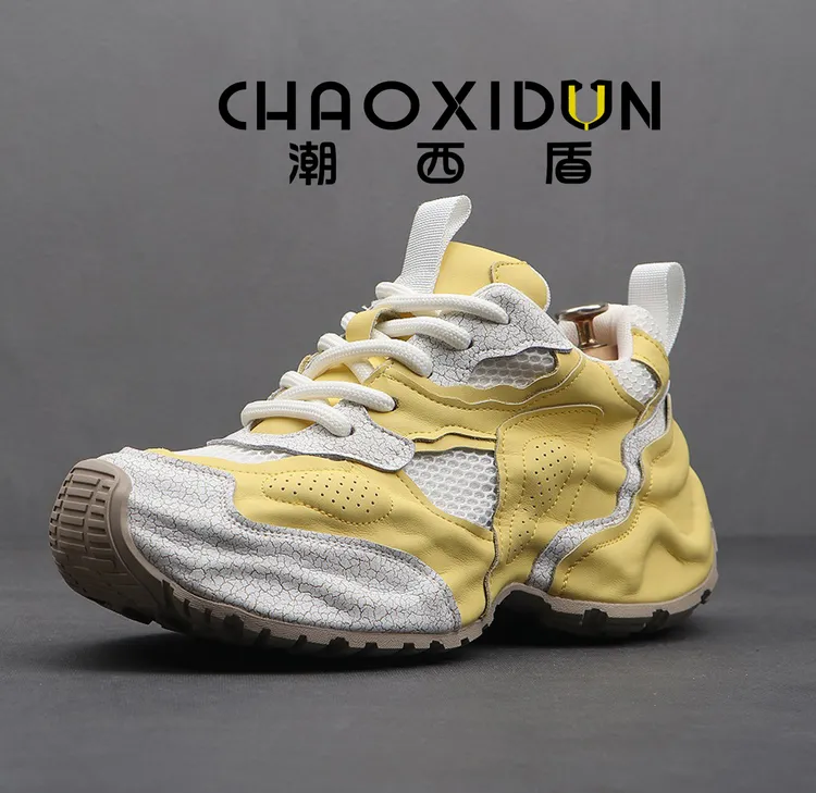 潮西盾CHAOXIDUN男鞋真皮老爹鞋厚底休闲透气秋冬新款厚底轻奢风