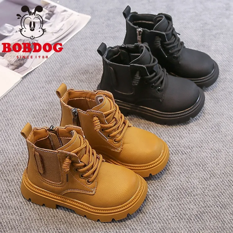 巴布豆儿童马丁靴2025秋季新款女童短靴男童加绒小黄靴宝宝英伦风