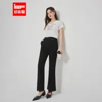 IEF/爱依服2025夏季新款蕾丝拼接时尚休闲裤女休闲显瘦喇叭长裤子