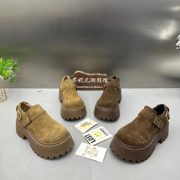 MANGNIER/欧洲站2025新款磨砂皮厚底松糕鞋小个子休闲复古勃肯鞋