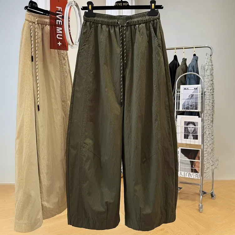 今年流行超好看梧桐裤女春夏季薄款松紧腰韩系九分工装休闲裤裤子