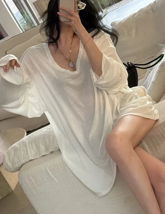 XYSF极简   满分呼吸慵懒拼缝性感轻薄长袖上衣