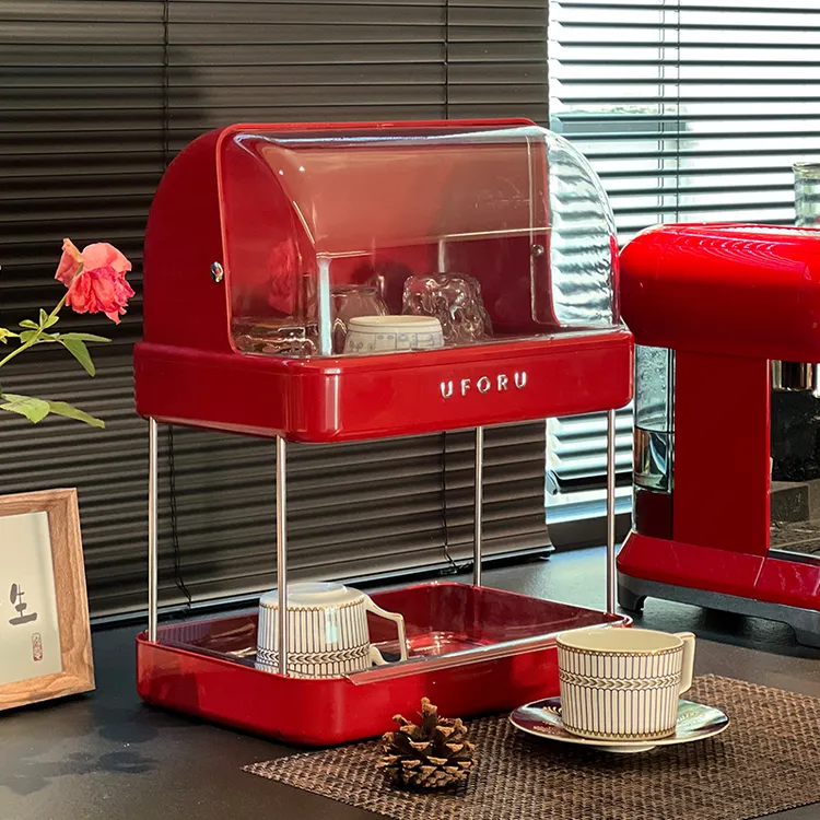 橱明星带盖防尘沥水杯架多功能家用茶杯收纳架复古桌面香薰置物架