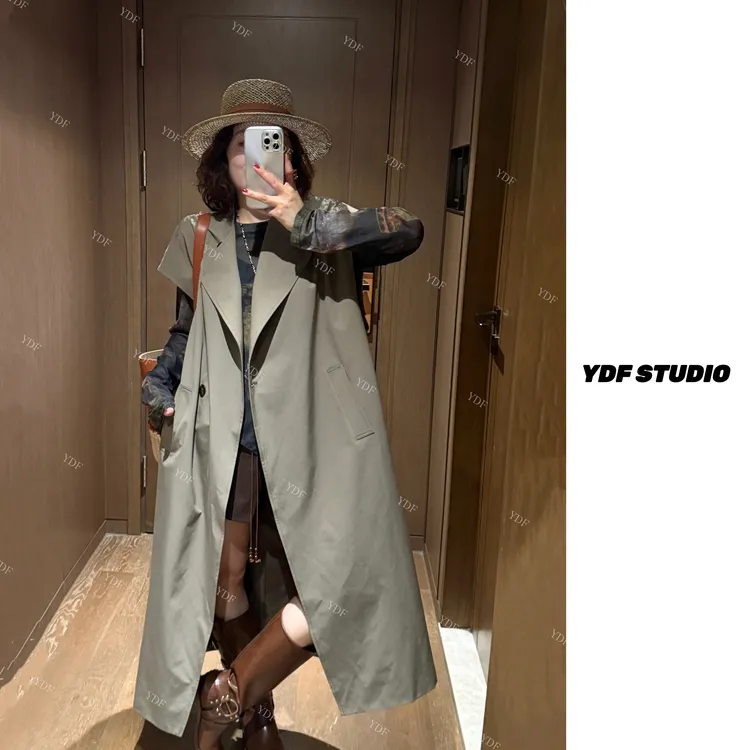 YDFSTUDIO小众【秋日奶茶】欧货早秋无袖设计时尚气质风衣外套马夹