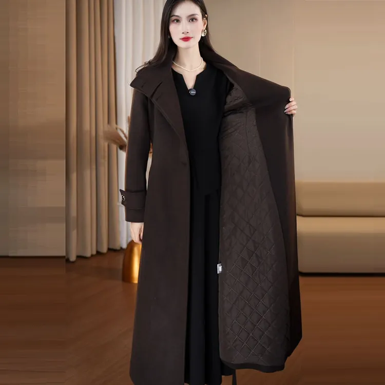 羊毛外套女毛呢外套加厚保暖冬季高领羊毛大衣修身显瘦收腰大衣