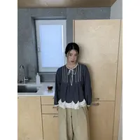 L-8283#『84%莱赛尔』设计感不规则花边绑带上衣