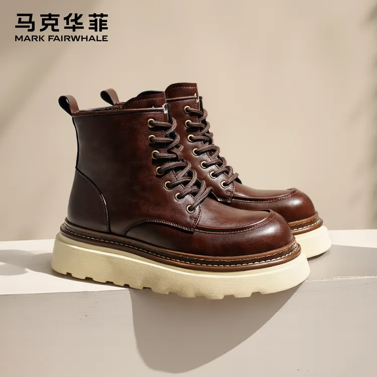 马克华菲马丁靴男款冬季男鞋增高皮靴男士保暖工装男靴爆款靴子男