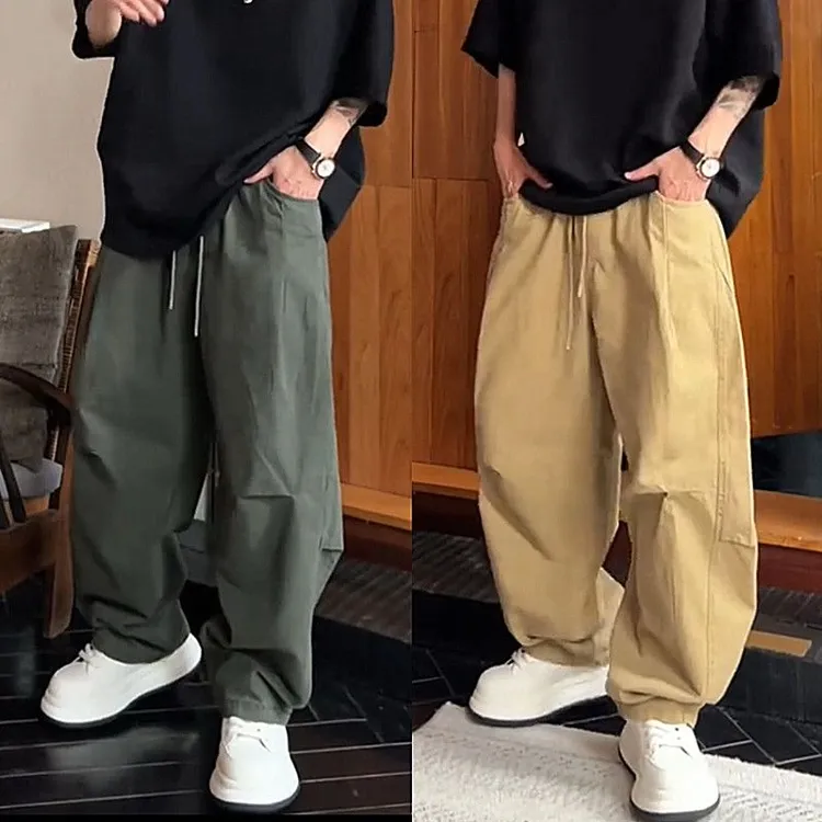 秋季新款高街挺阔工装直筒裤男潮流纯色弯刀裤美式宽松休闲长裤
