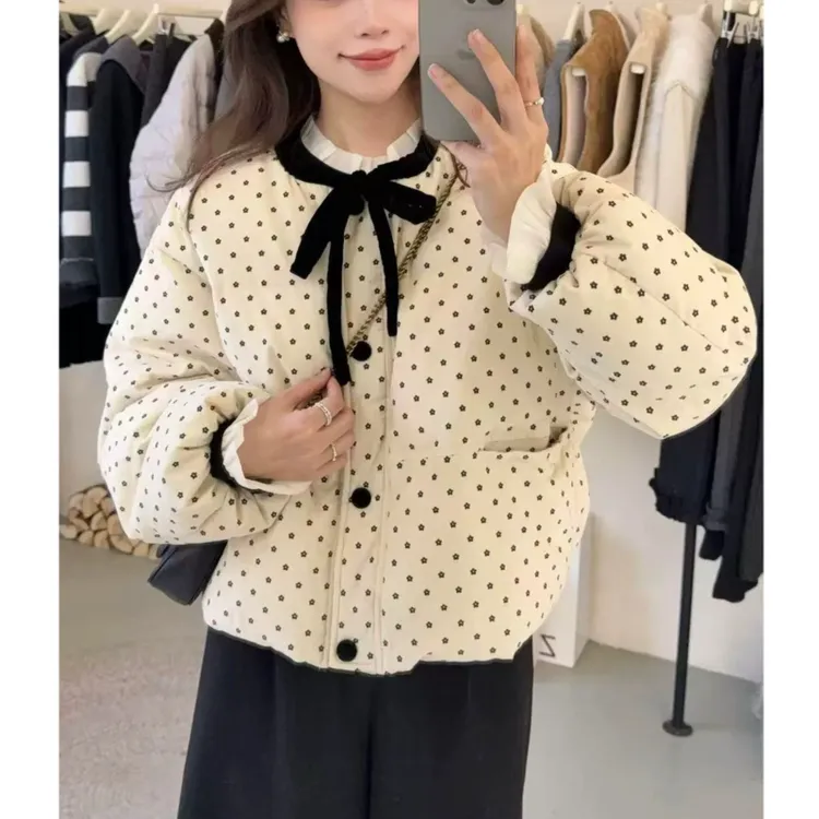 【运补5】韩系小清新系带棉服女2025冬季新款甜美减龄保暖宽松棉衣