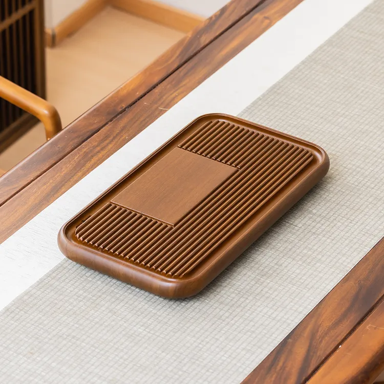 黑檀色/黄色【玲珑】茶盘实木家用小型干泡茶台简约排水整块