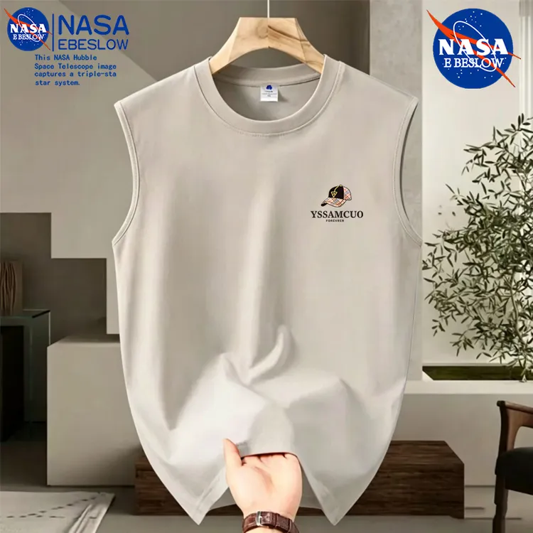 NASA胖子大码纯棉男士无袖背心宽松圆领坎肩 夏季健身运动跨栏