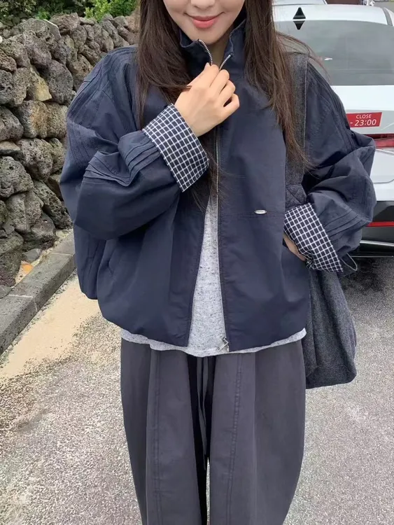 正品立领外套女2025秋款高级百搭拉链冲锋衣夹克短款工装上衣女