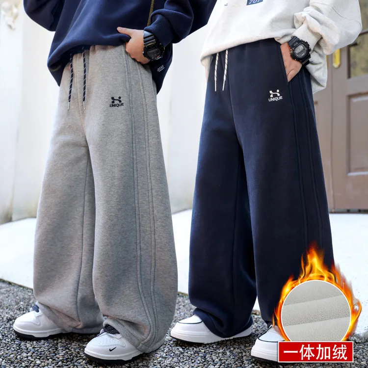 男童加绒裤子秋冬季2025新款儿童冬装运动裤中大童一体绒休闲裤潮