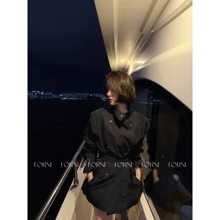 FORNI/YOYO “高光秀场”髙级感复古酷飒气质收腰带垫肩短款风衣商品图