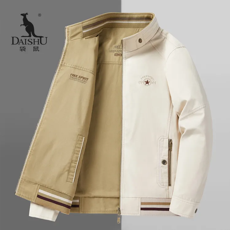 袋鼠男士夹克双面穿纯棉男装2025新款春秋款休闲两面穿工装外套潮