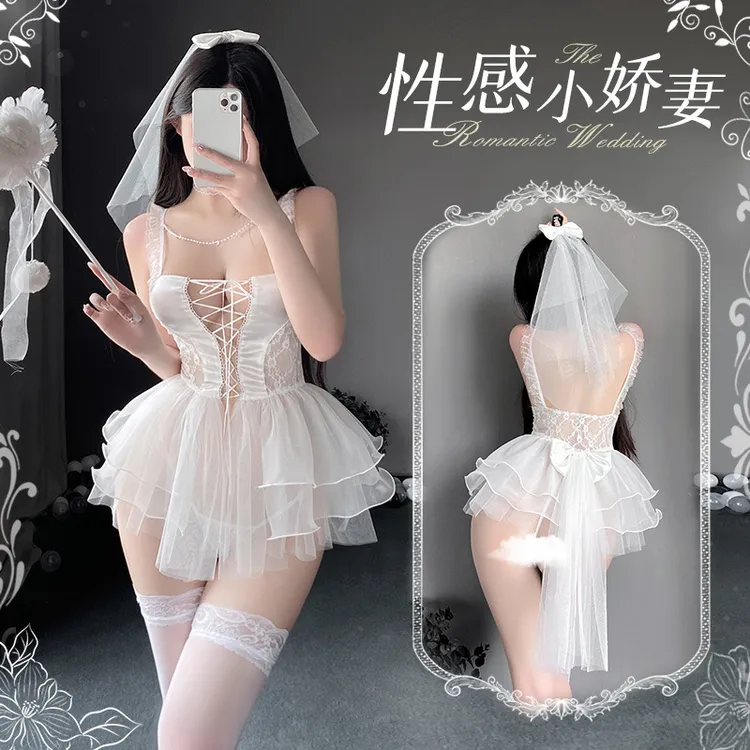 点缀前绑带新娘套装白色婚纱（80-130斤）