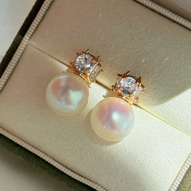 铜合金仿珍珠耳饰 高端大颗正圆强光气质新爆款高级感耳钉女1986 