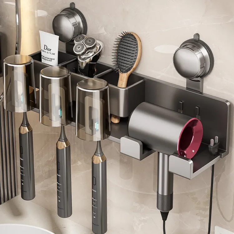 百悍吸盘牙刷置物架免打孔卫生间壁挂式吹风机支架牙杯漱口杯挂架