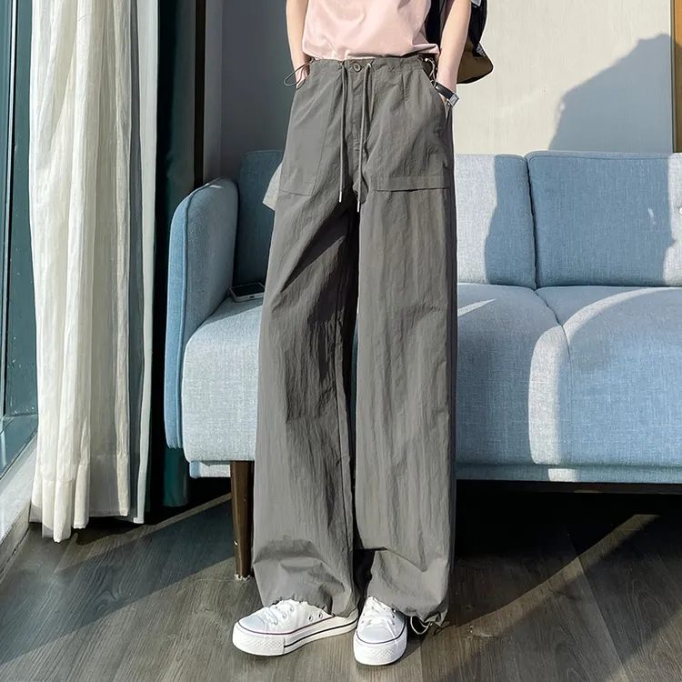 窄版束脚工装裤女2025春秋新款小个子高腰阔腿裤宽松束脚运动裤女