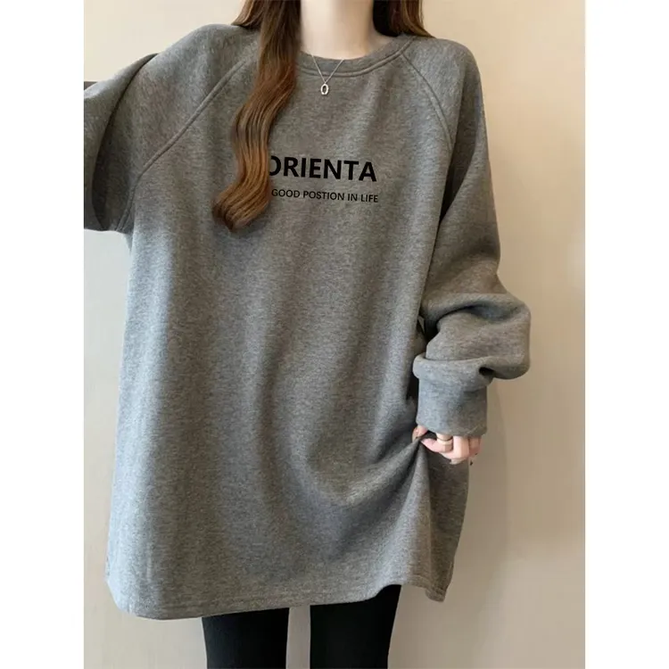 秋冬韩版加厚德绒大码女装慵懒风宽松打底衫女显瘦中长款上衣