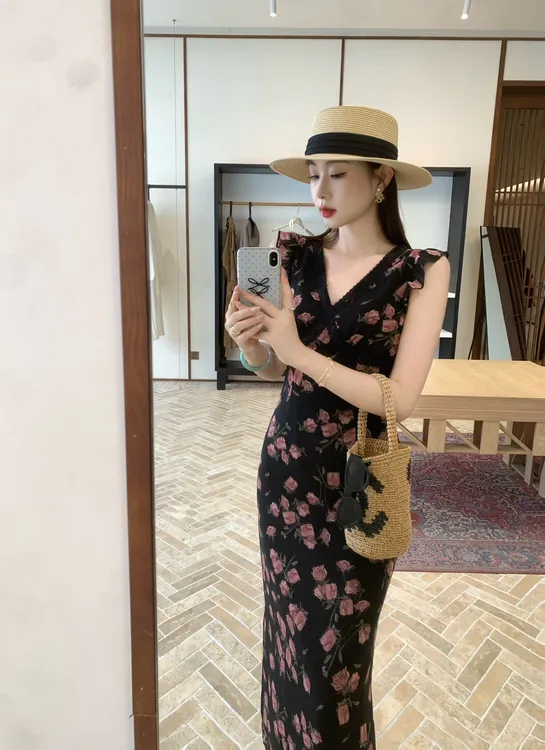 EIA一尧【夏夜西西里】明媚气质女人碎花连衣裙法式显瘦荷叶边长裙