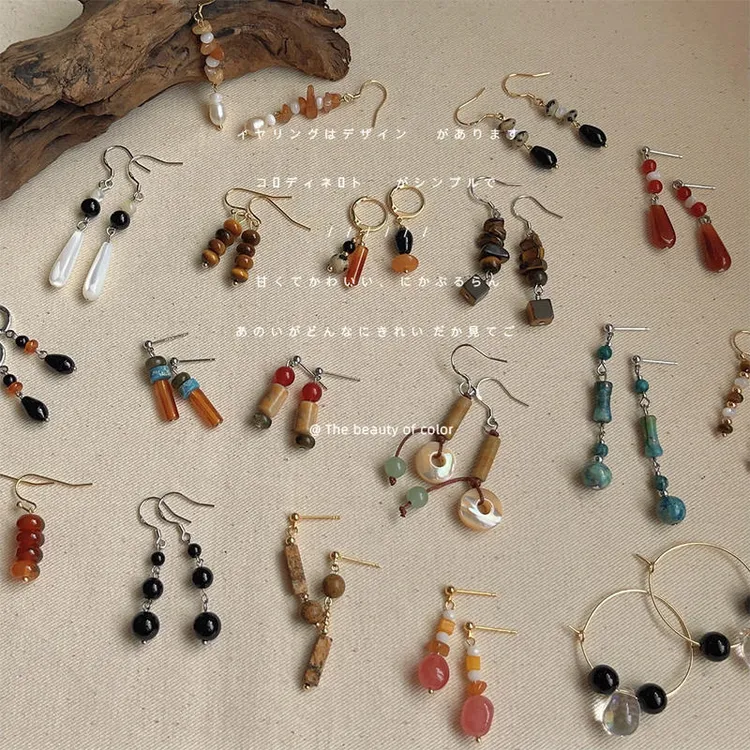 合金琉璃耳饰 ［漫月浅墨］新中式复古个性手工耳饰新款气质耳环