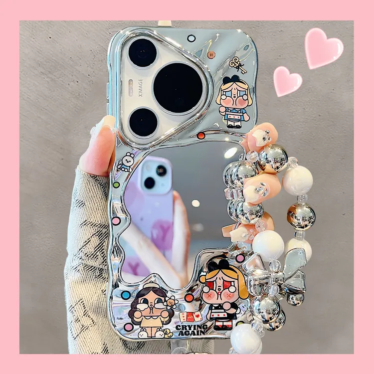 适用华为pura80Pro手机壳可爱卡通波点哭娃镜面新款mate70pro防摔