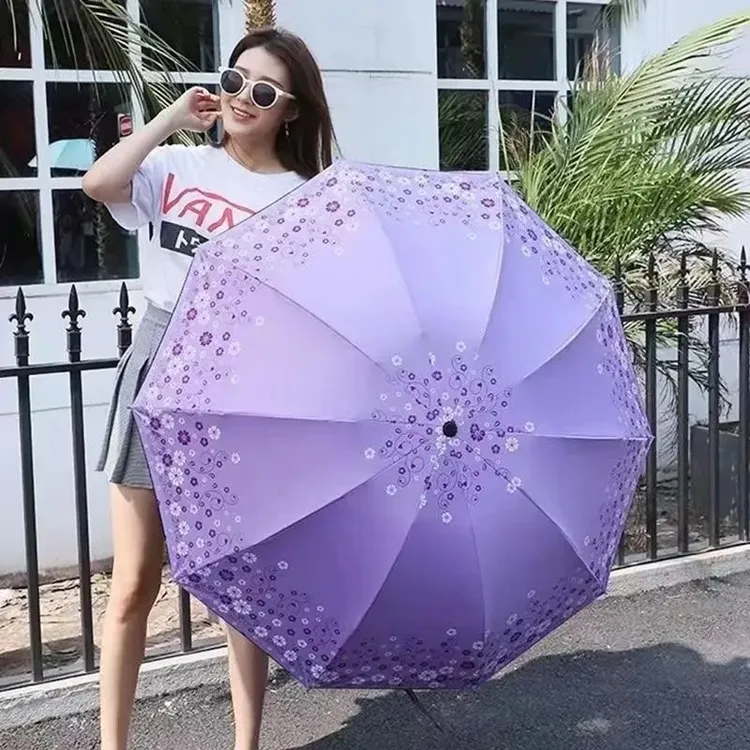 十骨双人雨伞大号黑胶防晒晴雨伞两用折叠雨伞小清新太阳伞遮阳伞