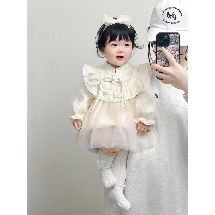 婴儿衣服女宝宝春秋公主裙子满月服周岁礼服新生包屁衣网纱洋装